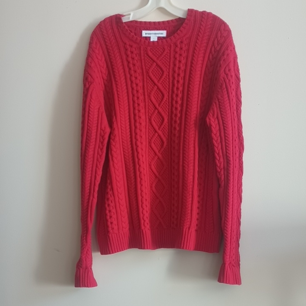 Amazon Essentials Vibrant Red Cable Knit Sweater